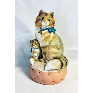 Vintage Orange Tabby Cat Mother and Kitten Music Box Japan Works